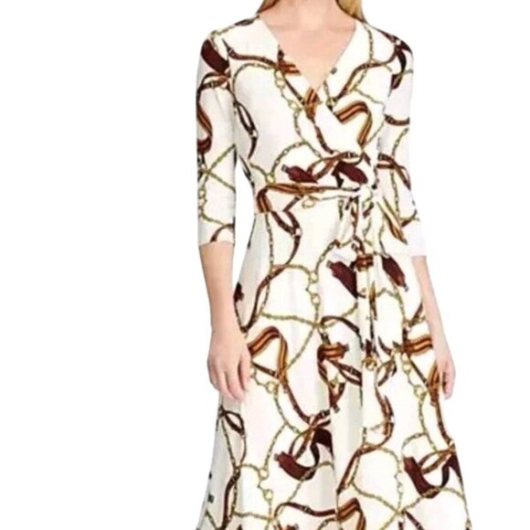 Lauren Ralph Lauren Black Label Fit & Flare Equestrian Print Midi Dress Size S - Picture 5 of 10